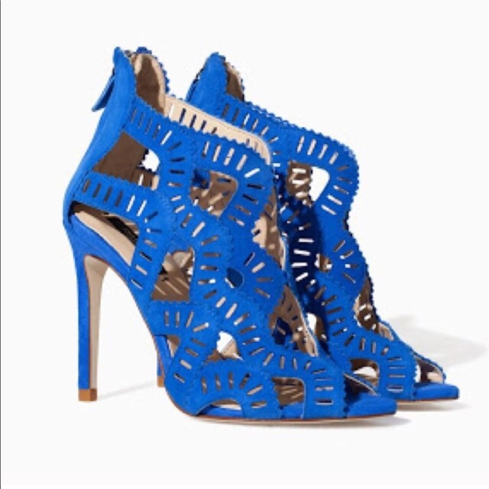 ZARA blue suede heels Sz 38